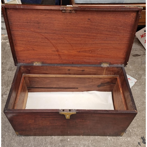 1018 - A 19th century mahogany and brass bound coffer, 40.5cm high x 81.5cm wide x 41cm deep.... 