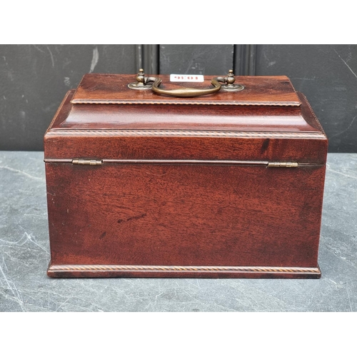 1036 - A George III mahogany and chequer strung tea caddy, with concealed lateral drawer, the interior inco... 