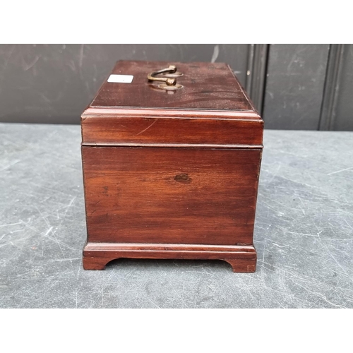 1037 - Two George III mahogany tea caddies, largest 24cm wide; together with another Sorrento ware example.... 