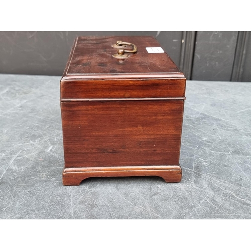 1037 - Two George III mahogany tea caddies, largest 24cm wide; together with another Sorrento ware example.... 