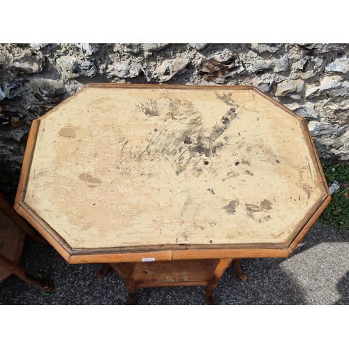 1078 - A pair of Victorian bamboo occasional tables, 64cm wide, (decoration distressed); together with a Vi... 