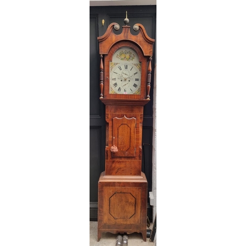 1096 - An early 19th century mahogany, oak and line inlaid eight day longcase clock, the 13in arched p... 