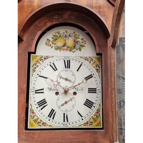 1096 - An early 19th century mahogany, oak and line inlaid eight day longcase clock, the 13in arched p... 