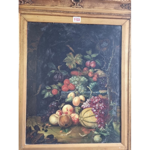 1133 - European School, still life of fruit, unsigned, oil on board, 55 x 45cm.