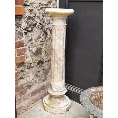 1314 - An old alabaster pedestal, 107cm high.