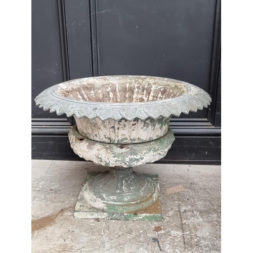 1316 - An old cast iron Campana style urn, 55cm diameter, (incomplete). 