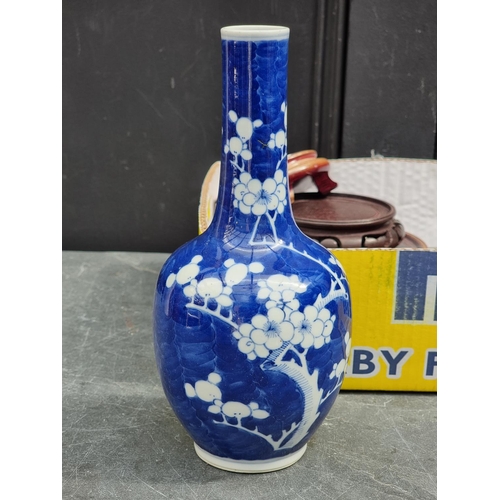 1351 - A mixed lot of Chinese and other items, to include a blue and white prunus vase, 25.5cm high.... 