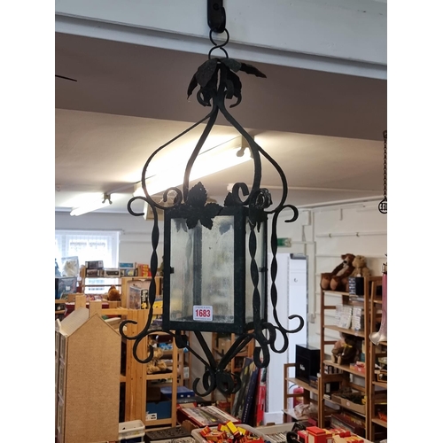 1683 - An old painted metal ceiling lantern, 58cm high. 