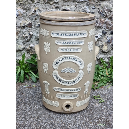 1728 - A Victorian stoneware 'Atkins Patent Safety Water Filter', with liner, 58cm high.... 