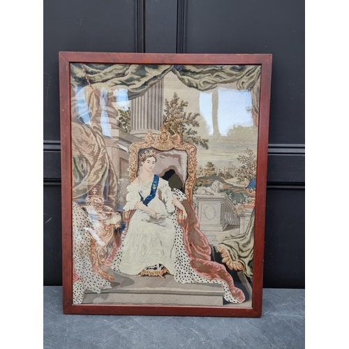 1206 - A large 19th century gros point panel of Queen Victoria, 75 x 56.5cm.   