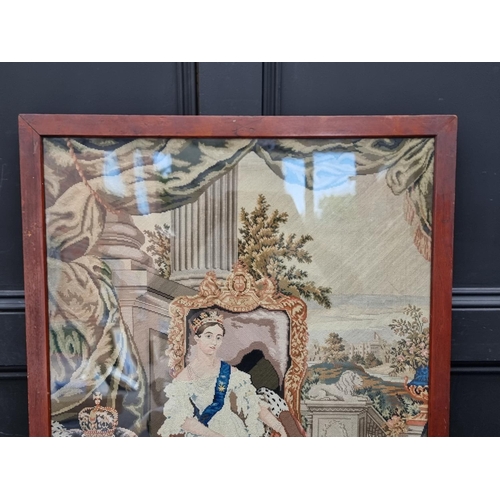 1206 - A large 19th century gros point panel of Queen Victoria, 75 x 56.5cm.   