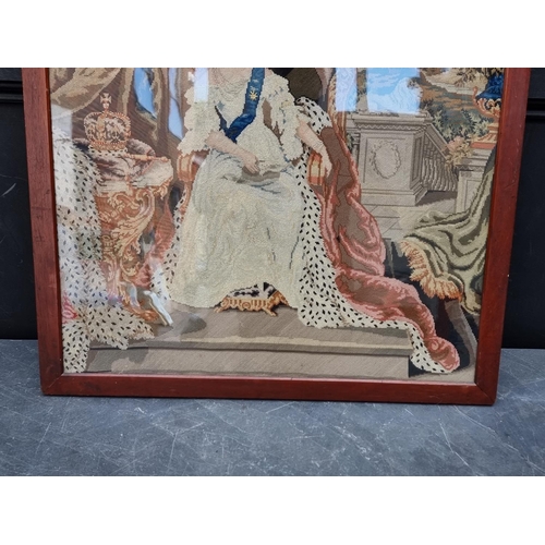 1206 - A large 19th century gros point panel of Queen Victoria, 75 x 56.5cm.   