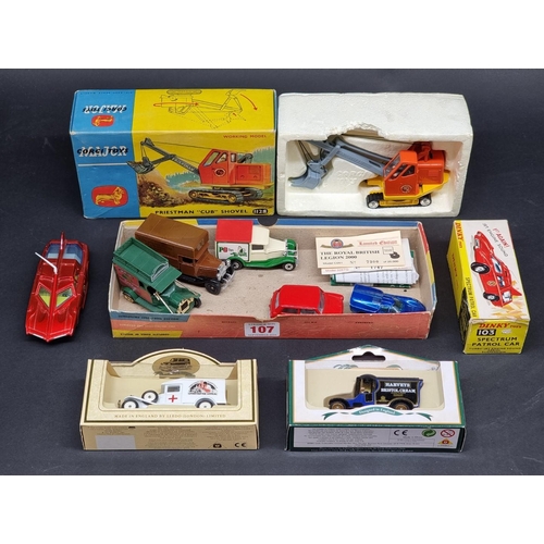 107 - Diecast: a Corgi 'Priestman Cub Shovel', No.1128, in original box; together with a Dinky 'Spectrum P... 