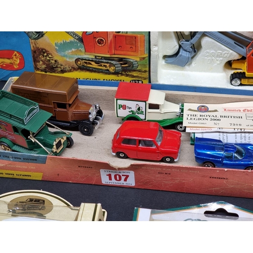 107 - Diecast: a Corgi 'Priestman Cub Shovel', No.1128, in original box; together with a Dinky 'Spectrum P... 