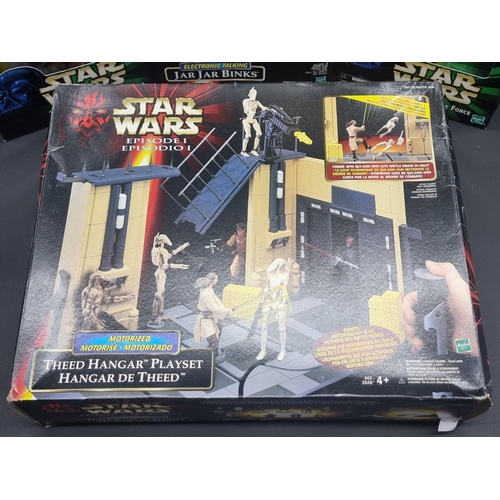 11 - Star Wars: an Episode 1 'Theed Hangar Playset'; together with Chewbacca, Leia and Jar Jar Binks... 