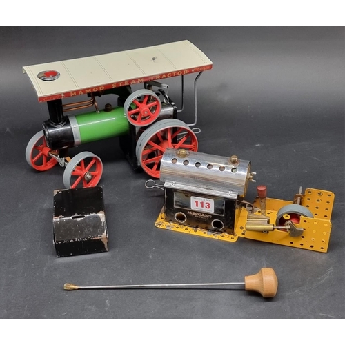 113 - Live Steam: A Mamod TE1A engine; together with a similar Meccano example. (2)