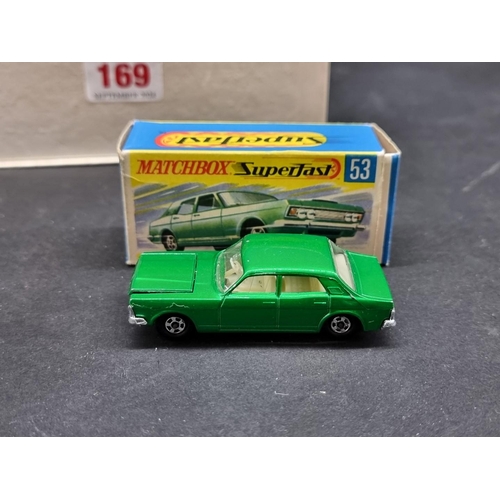 169 - Matchbox: a collection of 34 boxed 'Superfast' vehicles, to include No.6 with a rare green baseplate... 