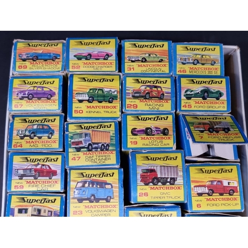 169 - Matchbox: a collection of 34 boxed 'Superfast' vehicles, to include No.6 with a rare green baseplate... 