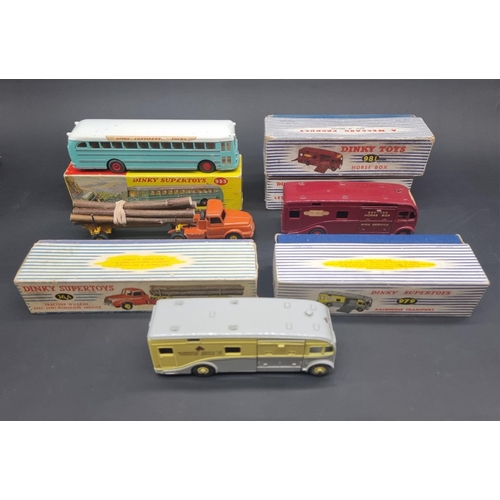 18 - Dinky: five vintage boxed vehicles, to include 981 Horse Box and 979 Racehorse Transport, all w... 