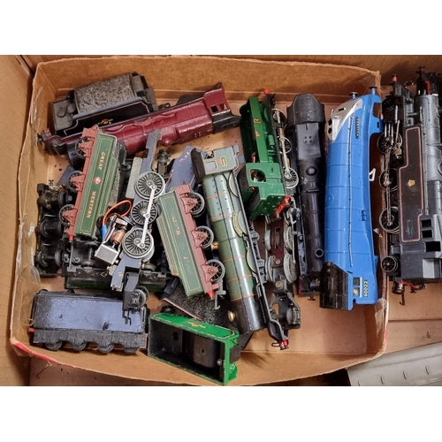 201 - Railway: a large collection of playworn locomotives and goods wagons, including some train bodies an... 