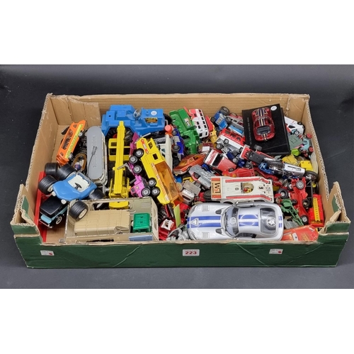 223 - Diecast: a tray of various playworn diecast vehicles, to include examples by Dinky, Corgi, Matc... 