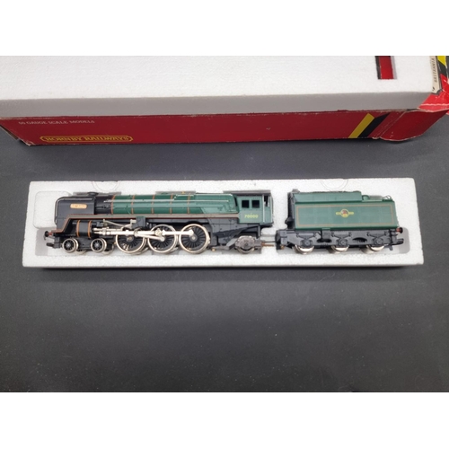 41 - Hornby: three boxed locomotives, comprising: Class 7P6F 'Britannia'; Schools Class V 'Dover', and a ... 