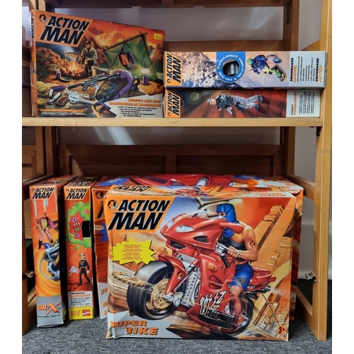 91 - Action Man: six boxed items, comprising: Street Racer; Super Bike; Survival Base Camp; Street C... 