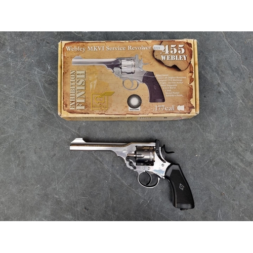 574 - A Webley Mk VI nickel plated 0.177 cal 'service revolver' CO2 air pistol, with rifled barrel and six... 