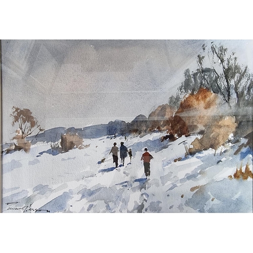 1171 - Edward Wesson, figures in a winter landscape, signed, watercolour, 23.5 x 33cm.