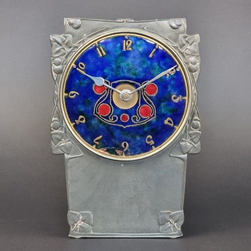 1099 - A Liberty &amp; Co 'Tudric' pewter and enamel mantel clock, by Archibald Knox, No.0609, with Lenzkir...