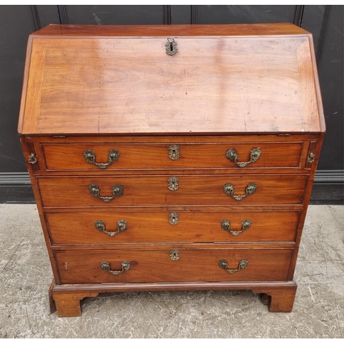 1017 - A George III mahogany bureau, with cast brass handles and escutcheons, 92cm wide.... 