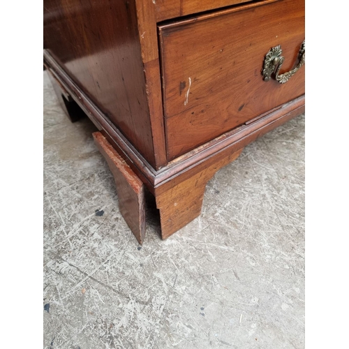 1017 - A George III mahogany bureau, with cast brass handles and escutcheons, 92cm wide.... 