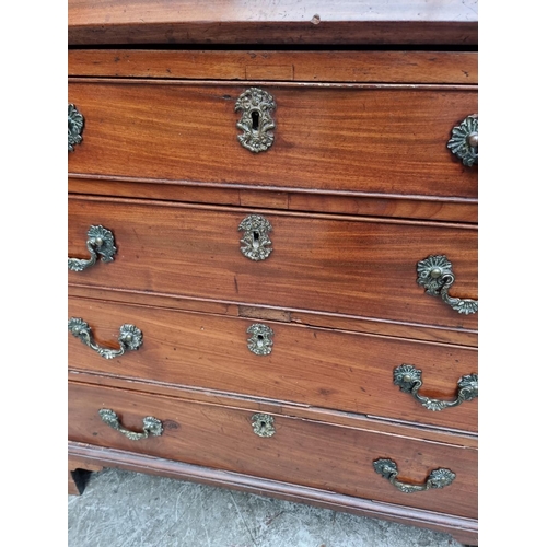 1017 - A George III mahogany bureau, with cast brass handles and escutcheons, 92cm wide.... 