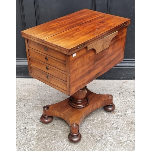 1020 - A very unusual 19th century mahogany pedestal bijouterie chest, with fold-over top above four drawer... 