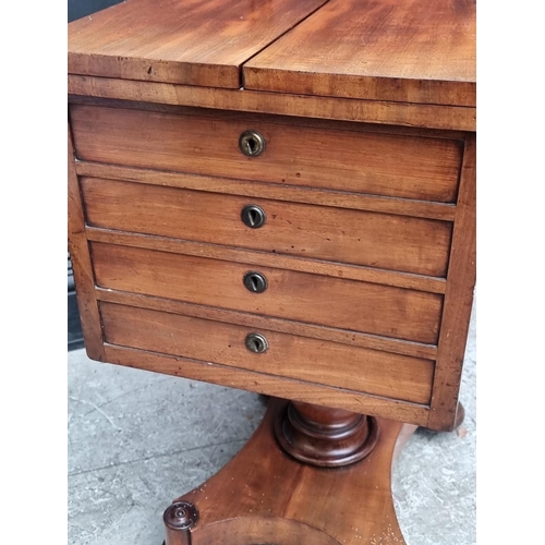 1020 - A very unusual 19th century mahogany pedestal bijouterie chest, with fold-over top above four drawer... 