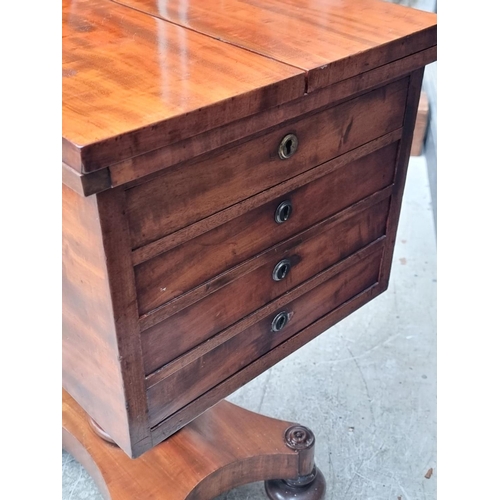 1020 - A very unusual 19th century mahogany pedestal bijouterie chest, with fold-over top above four drawer... 