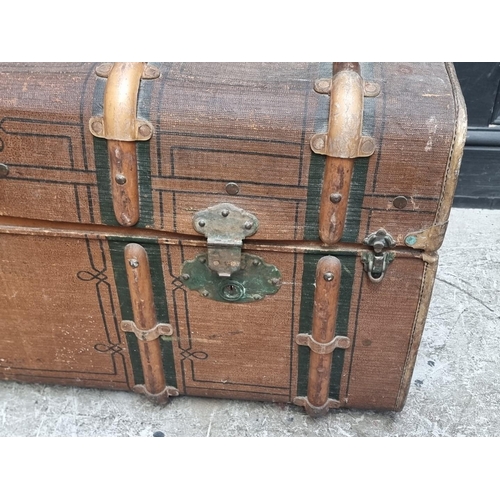 1026 - A late 19th century German painted canvas trunk, labelled 'Madler's Rohr - Flachs - Platten Pat... 