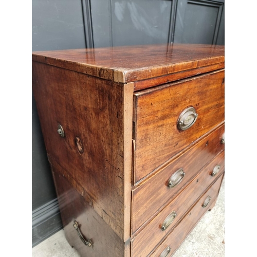 1046 - An unusual Regency mahogany secretaire chest, with side carrying handles, in two parts, 82cm wide.... 