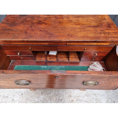 1046 - An unusual Regency mahogany secretaire chest, with side carrying handles, in two parts, 82cm wide.... 