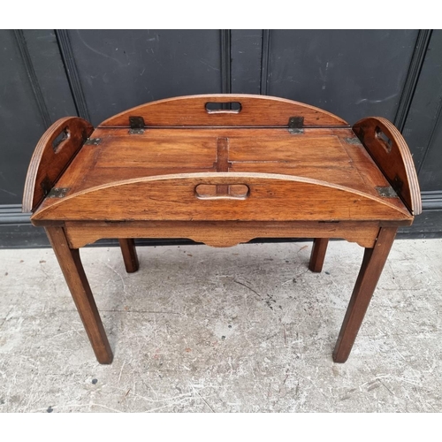 1047 - An old mahogany folding butler's tray, 80cm wide, on stand.