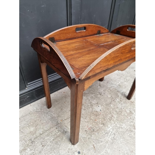 1047 - An old mahogany folding butler's tray, 80cm wide, on stand.