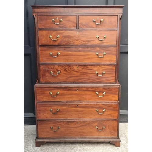 1052 - A George III mahogany chest on chest, 111cm wide, (feet replaced).