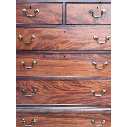 1052 - A George III mahogany chest on chest, 111cm wide, (feet replaced).