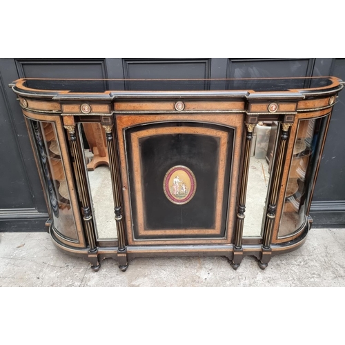 1076 - A Victorian ebonized, thuya and brass mounted credenza, with porcelain and mirrored panels, 182cm wi... 