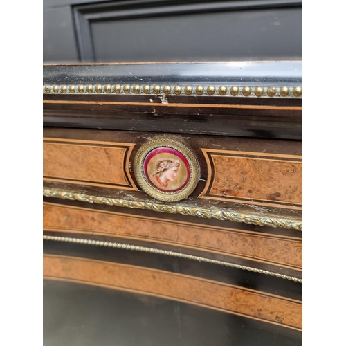 1076 - A Victorian ebonized, thuya and brass mounted credenza, with porcelain and mirrored panels, 182cm wi... 