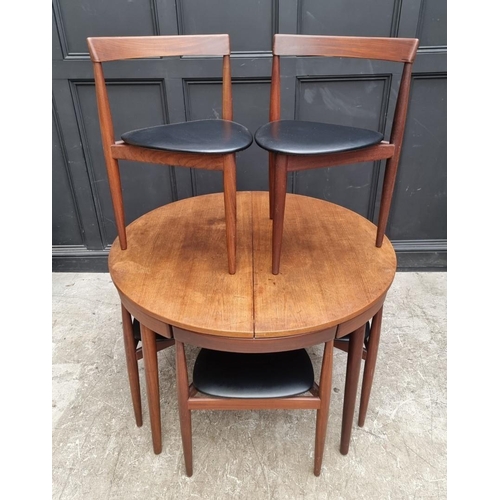 1079 - A mid-century Danish teak 'Roundette' dining table and six chairs, by Hans Olsen for Frem Rojle... 