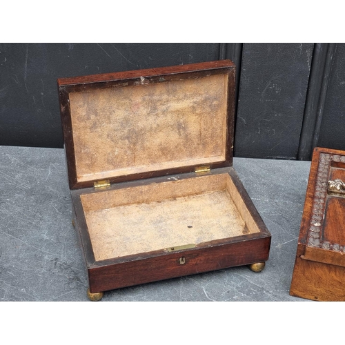 1087 - A 19th century solid mahogany box, the sliding top applied with a cross, 19.5cm wide; together ... 