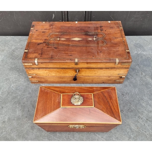 1092 - A 19th century teak and brass writing slope, 44cm wide; together with a 19th century mahogany and li... 