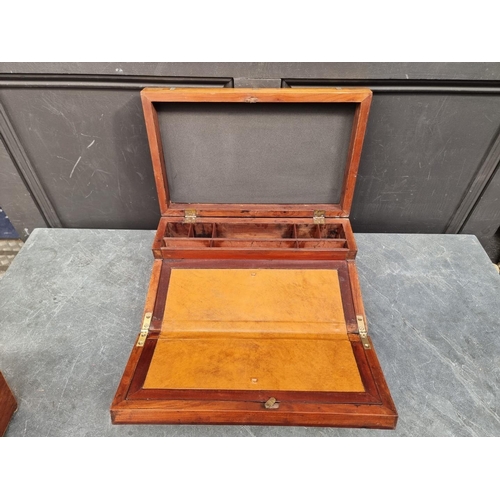 1092 - A 19th century teak and brass writing slope, 44cm wide; together with a 19th century mahogany and li... 