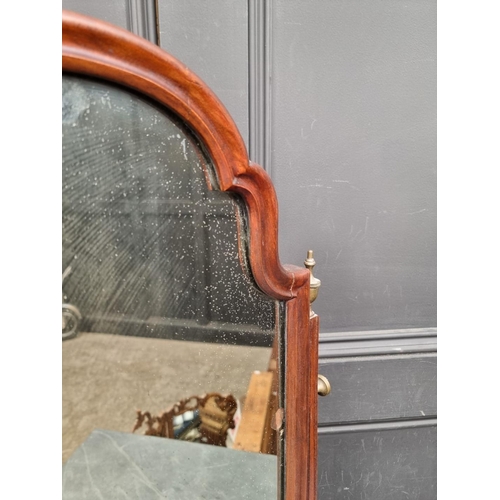 1093 - A Queen Anne style mahogany toilet mirror, with bone knobs, 80.5cm high.